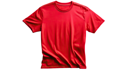 Red Tee Shirt on Display: A vibrant, perfectly lit image showcases a plain red tee shirt, ideal for apparel concepts. This photo captures the essence of casual wear fashion and everyday clothing.