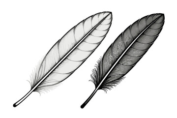 Obraz premium Elegant Feathers Illustration - Black and White Quill Design - Detailed Feather Art for Creative Projects - Bird Feather Drawing for Graphic Design-Realistic feathers_