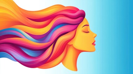 Vibrant Woman Profile with Flowing Hair in Colorful Artistic Style