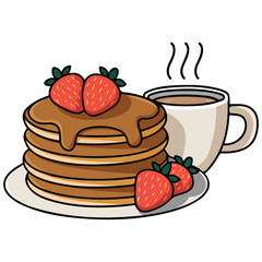 Stacked pancakes chocolate sauce vector graphic
