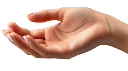 Open Hand Gesture: A close-up shot of a woman's hand, palm up, suggesting offering, receiving, or giving. The soft lighting and smooth skin create a delicate and inviting image.