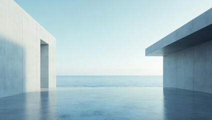 Minimalist concrete structure overlooking the ocean