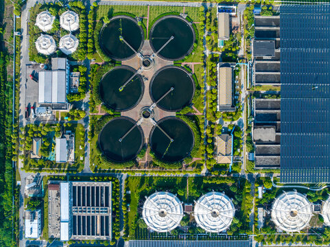Modern Wastewater Treatment Plant with Solar Panels