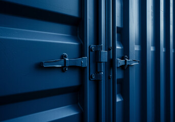Closeup of Blue Cargo Container Door Latches