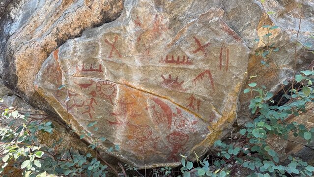 Ancient First Nations Pictographs in Mara Lake, BC