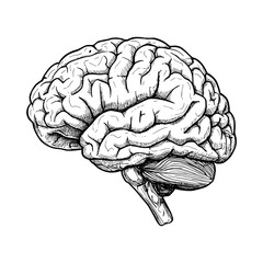 A detailed anatomical brain drawing showcases neuroscience, perfect for medical designs and educational applications with artistic flair.