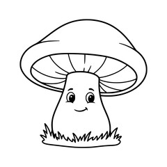 Delightful monochrome drawing featuring a charming cartoon mushroom, perfect for children's books or educational materials.