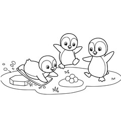 Cheerful penguins playing on a whimsical iceberg, perfect for designs with a playful and winter-themed children's graphic element.