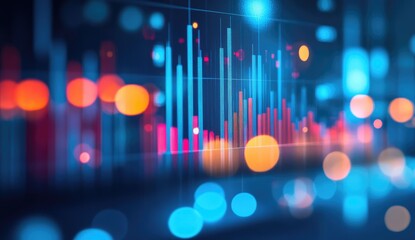 Abstract digital chart display with vibrant colors and bokeh