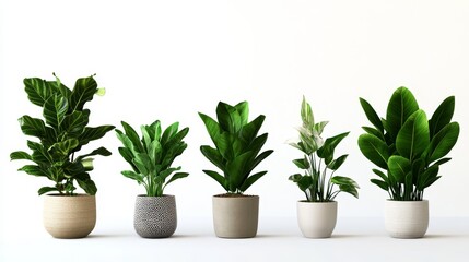 Fototapeta premium Five indoor houseplants isolated white background