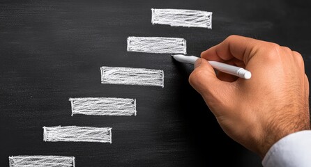 Hand drawing a staircase chart on a chalkboard