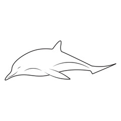 Editable stroke outline of a dolphin in side profile, drawn with clean lines in a minimal vector style suitable for icons or nature-themed illustrations.