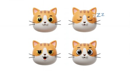 Cartoon cat faces set with different expressions