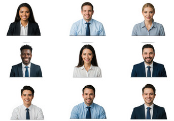 Fototapeta premium Diverse business team headshots isolated on transparent background