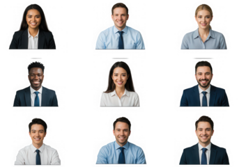 Diverse business team headshots isolated on transparent background