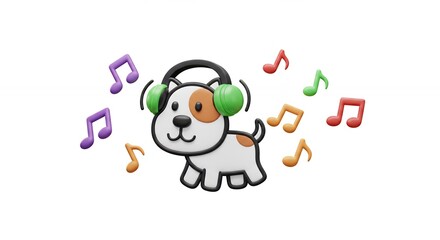 Obraz premium Cartoon dog listening to music with headphones