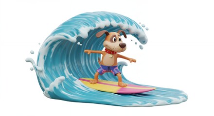 Cartoon dog surfing a wave