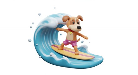 Naklejka premium Cartoon dog surfing on wave image