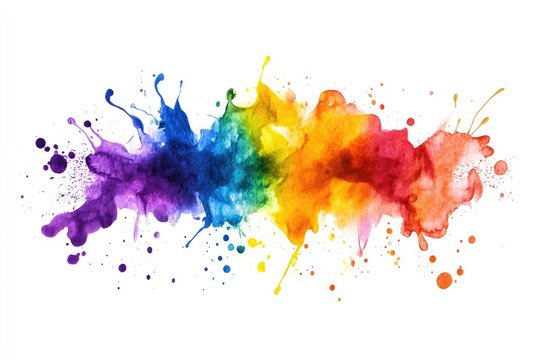Abstract watercolor splatter art, vibrant rainbow colors
