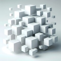 Minimal Futuristic Sci-Fi Matte White Cubes with Floating Depth