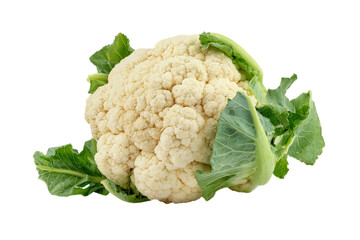 Fresh cauliflower head with green leaves, perfect for healthy eating and vegetarian recipes isolated on transparent background