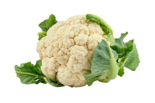 Fresh cauliflower head with green leaves, perfect for healthy eating and vegetarian recipes isolated on transparent background - Powered by Adobe