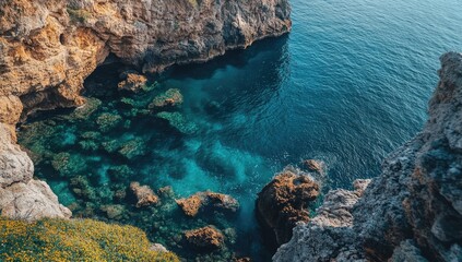 Coastal Cove, Azure Water, Rocky Cliffs