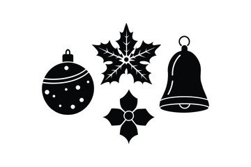 Set of Christmas Ball, Bell and Holly Vector Design 