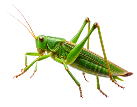  Jumping Grasshopper in Mid-Air with Motion Blur, isolated on transparent background.