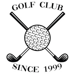 crossed golf stick and golf ball Vector illustration. Black and white team or sport club emblem design	
