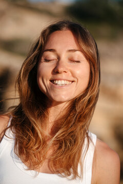 Happy blonde woman headshot portrait