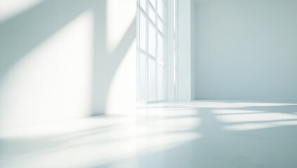 Obraz premium Empty, bright room with large window, sun shadows