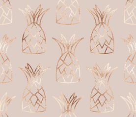 Geometric fruit seamless pattern with gold pineapple ornament.
