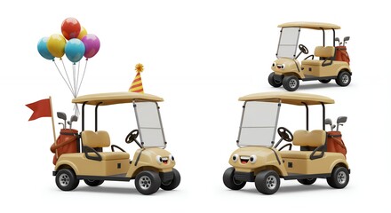 Golf carts with birthday decorations