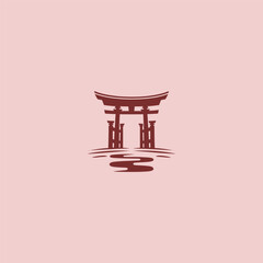 Torii gate logo in bold and simple silhouette style.