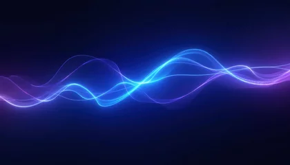 Gordijnen Abstract electric wave lines in dark blue and purple © Brahim