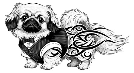 Fototapeta premium Charming Canine in Formal Attire: A distinguished dog, impeccably dressed in a stylish formal outfit, exudes an air of sophistication and playful elegance. 