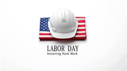 White hard hat resting on folded American flag construction safety