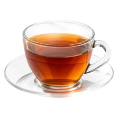 Selbstklebende Fototapeten Tee Hot Glass Tea Cup with Tea Saucer – Transparent Background  © Widya