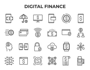 Digital Finance Banking Payment Online Transaction Security Icon Set Modern