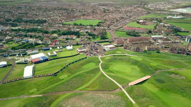 Ultra-wide overhead 4K aerial video of Royal Portrush Golf Club in Northern Ireland, UK. Filmed in 60 frames per second and with Rec709 color.