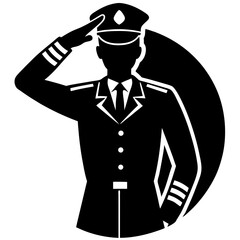 Salute in uniform Silhouette with white background.