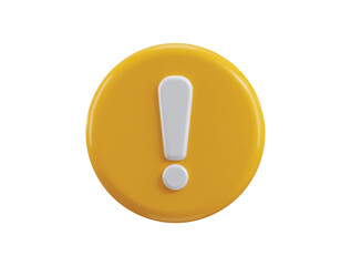 Exclamation sign on circle yellow button icon 3d render concept of warning or danger risk message alert problem icon vector illustration