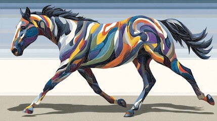 Obraz premium Abstract Colorful Horse in Motion: A Vibrant Artistic Representation of Equine Grace and Power