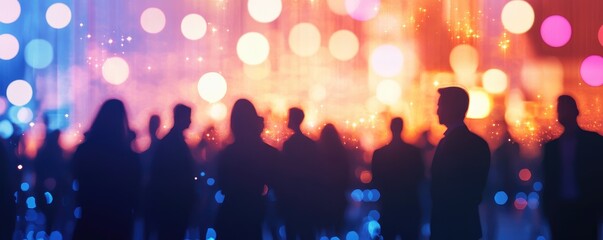 Silhouettes of people at a vibrant outdoor event
