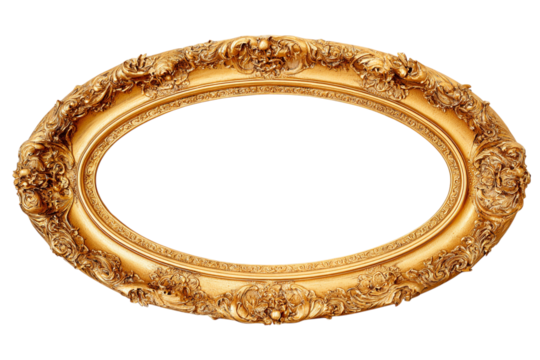 Ornate Oval Gold Frame with Floral and Scroll Details, Perfect for Portraits and Fine Art Displays isolated on transparent background