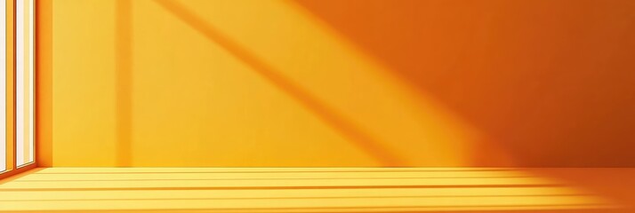 Empty, sunlit, orange room with a window