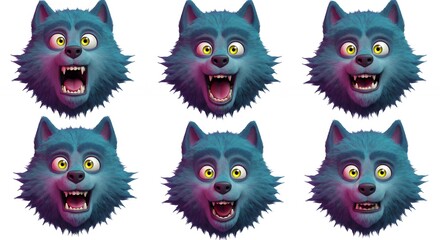 Fototapeta premium Cartoon wolf heads expressions illustration