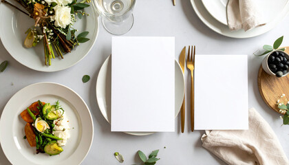 A4 Menu Mockup with Food Photos on Table Background – Restaurant Menu Presentation

