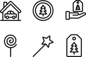 Festive Holiday Icon Set Depicting Symbols of Home, Presents, Sweet Treats, and Magical Cheer for the Christmas Season